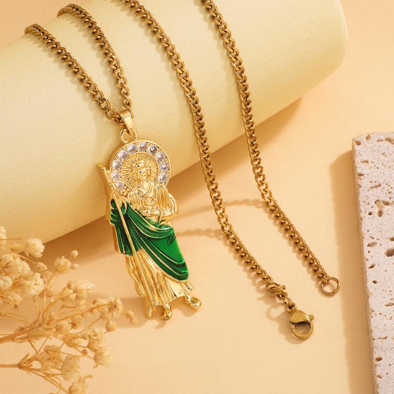 San Judas Tadeo Chain Jesus Necklace Builder Necklace Joye Riade San Juda Saint Jude Rhinestone Cross San Juda