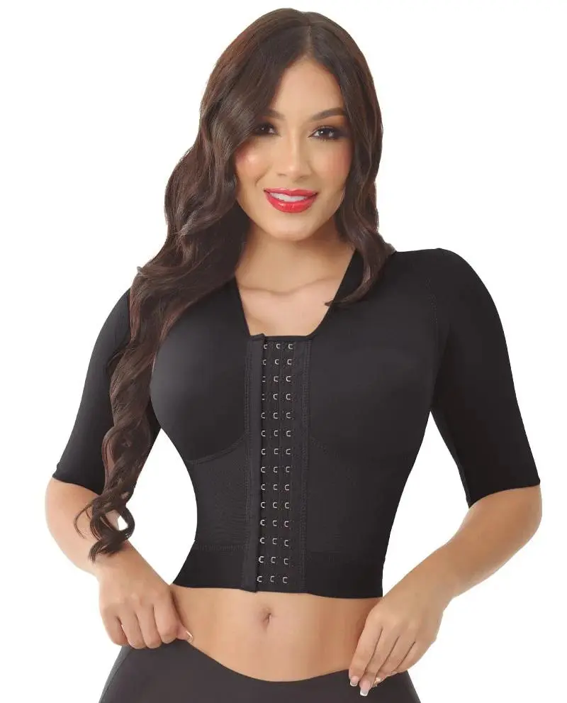 Bianka 1621 Black and Beige Shapewear Top - Comfortable Adjustable Womenswear for Basic Style
