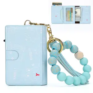 Boho Style Beaded & Tassel Decor Keychain Fashionable Silicone Beaded Keychain for Women Girls RFID Blocking Wallet Great Gift Choice for Birthday Christmas