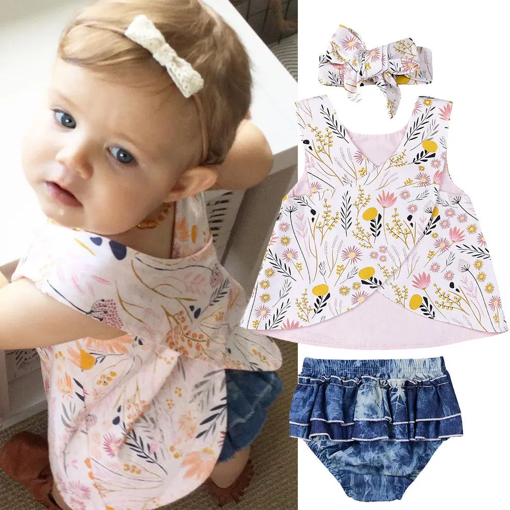 Ma&Baby 3pcs Newborn Infant Toddler Baby Girl Princess Outfit Clothes Set Dress Top+Headband+Shorts Pants Set