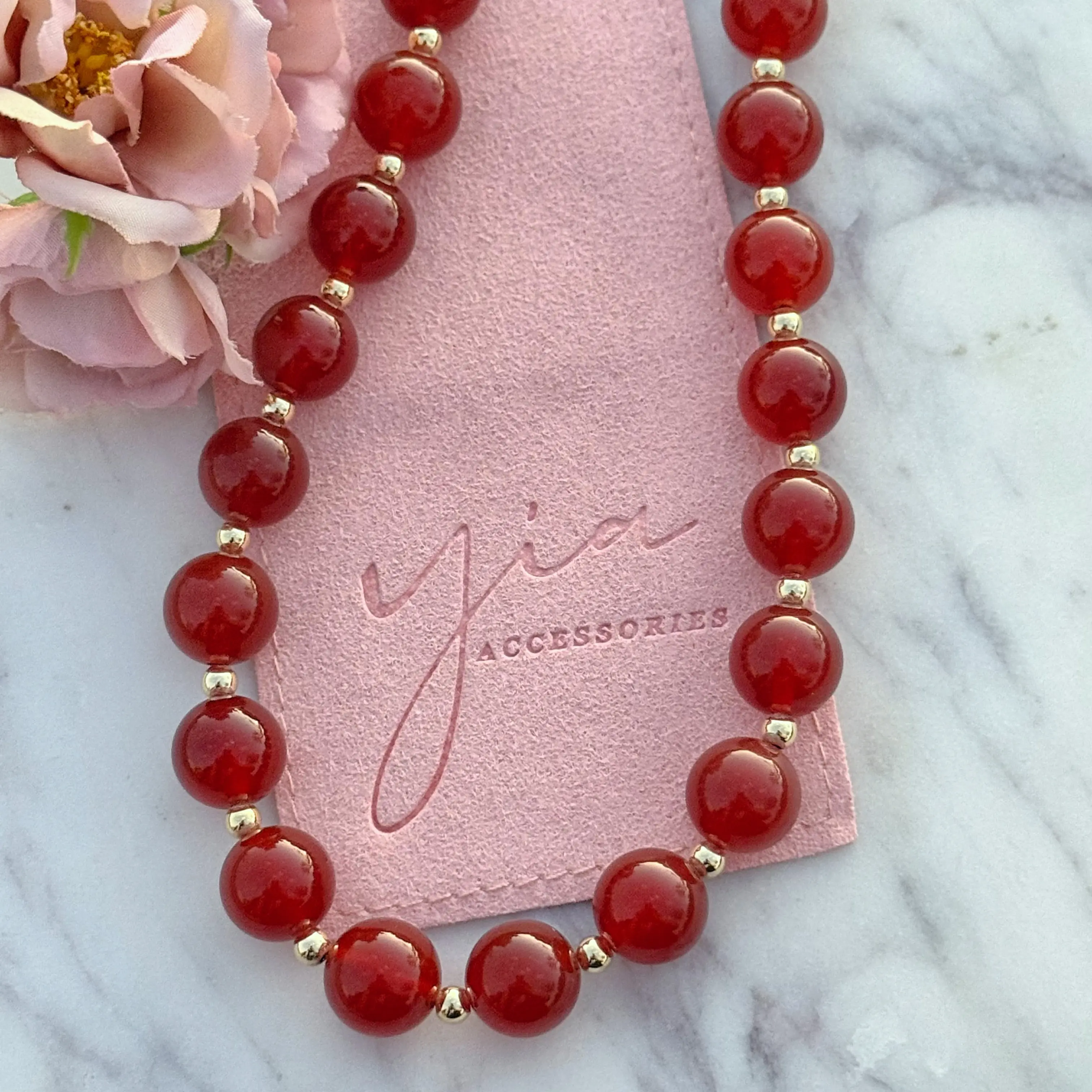 Cornalina Gold-Filled Chunky Carnelian Stone Necklace - Modern Fashion Accessory, Affordable Fashion Creator Piece, Gold Aesthetic Inspirational Costume Jewelry, Modern Fashion Accessories, 2 Inch Extension