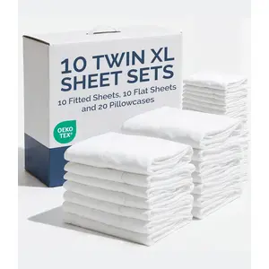 Bulk Case Pack of 10 Sheet Sets - Complete 4 count Sheet Sets - Bulk  XL Bedding - Wholesale Case Pack for Hotel,  & Airbnbs - Deep Pocket & Wrinkle Free - Cooling & Breathable -  XL, White