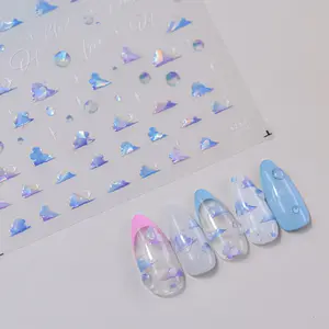 Iridescent Cloud Nail Stickers Aurora Chrome Nail Decals, Kawaii Sky Nail Art, Cute Jelly Bubble Nails, Dreamy Aesthetic Nail Design