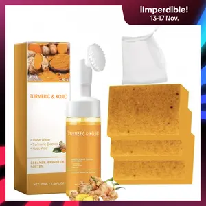 Turmeric Wash and Care Two Piece Set, Tuemeric Facial Cleanser & Turmeric Soap Combo,Face & Body Cleanser, Deep Cleansing,Bring a Bubble Net