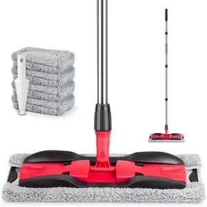 Microfiber Hardwood Floor Mops for Floor Cleaning-Dry Dust Mop with 4X Washable Reusable Pads and Adjustable Handle Flat Mop Commercial Home Use for Wood,Laminate,Tiles,Hardwood