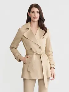 Petite Double Breasted Trench Coat, Stretch Sateen