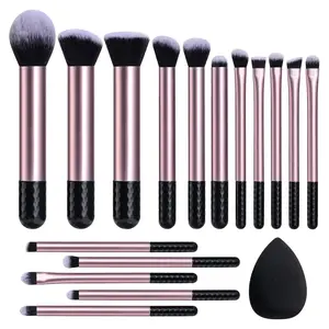 16 Pcs Purple Short Handle Travel Makeup Brush Set with 1 Triangle Puff - Makeup Brushes