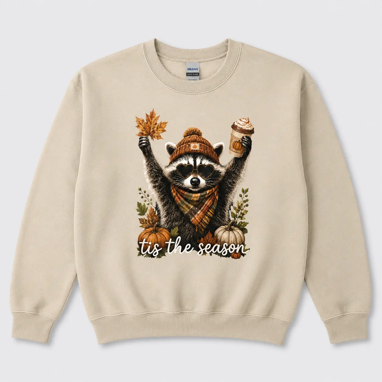 Raccoon Fall Sweatshirt, Cozy Autumn Crewneck, Pumpkin Spice Graphic, Fall Lover Gift