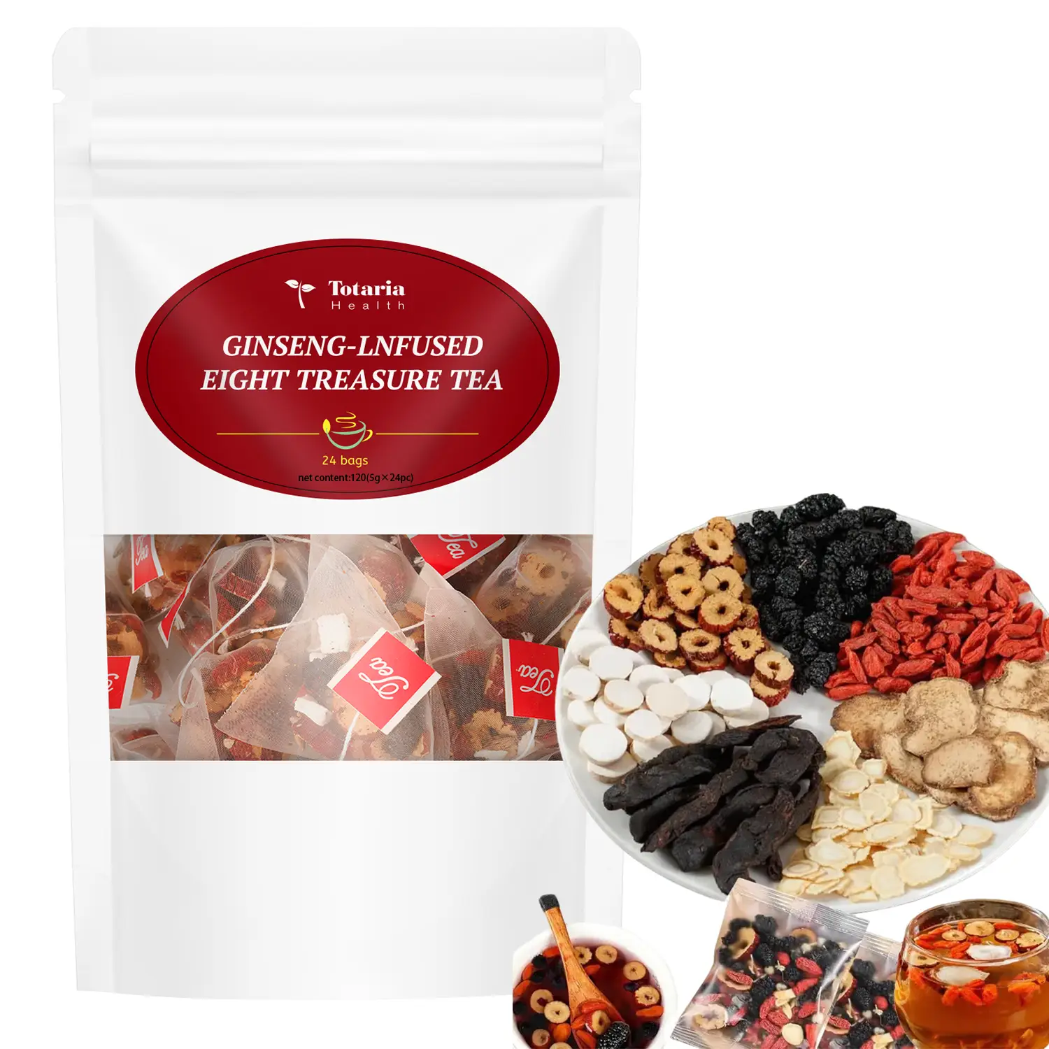 Totaria Health Kidney Tea - Ginseng Eight Treasure Tea Red Date Wolfberry Mulberry Men's Health Tea Herbal Formula for Immunity Natural Organic Bevera