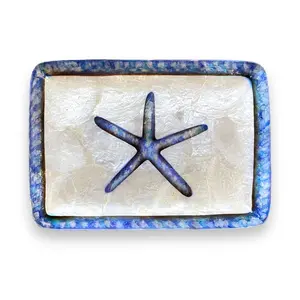 Starfish Capiz Tray - Blue and White - 8-in