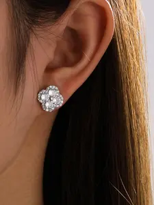 Elegant Women's Zircon Stud Earrings with Cubic Zirconia, 2 Pcs Copper Inlaid Zircon Stylish Jewelry for Everyday Wear, Chic Accessory Gift
