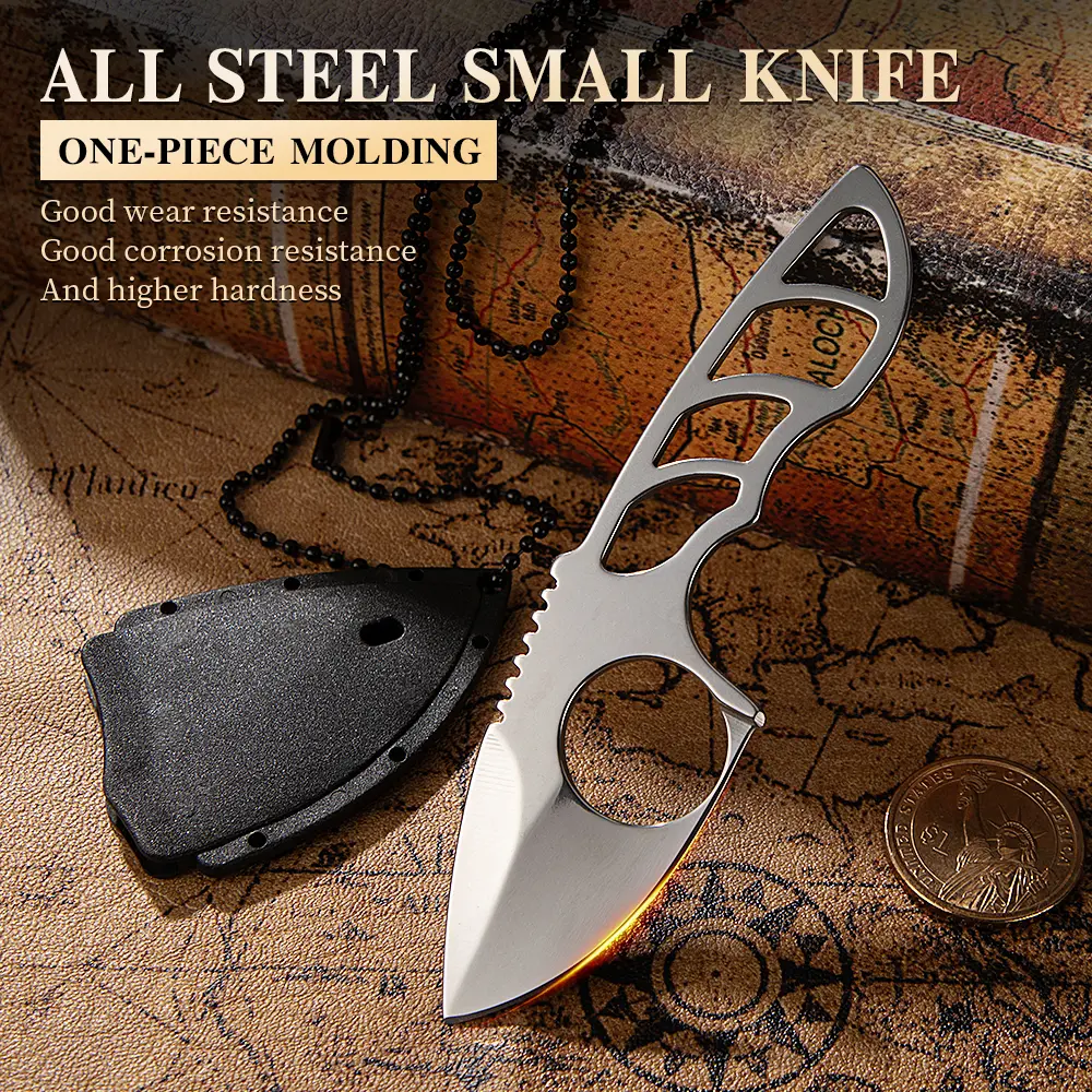 1pcs All Steel Mini Necklace Utility Knife, Hollow Out Lightweight Fixed Blade Paring Knife with Sheath & Chain for Fruit, Crafts & Daily Carry knives， knives for men