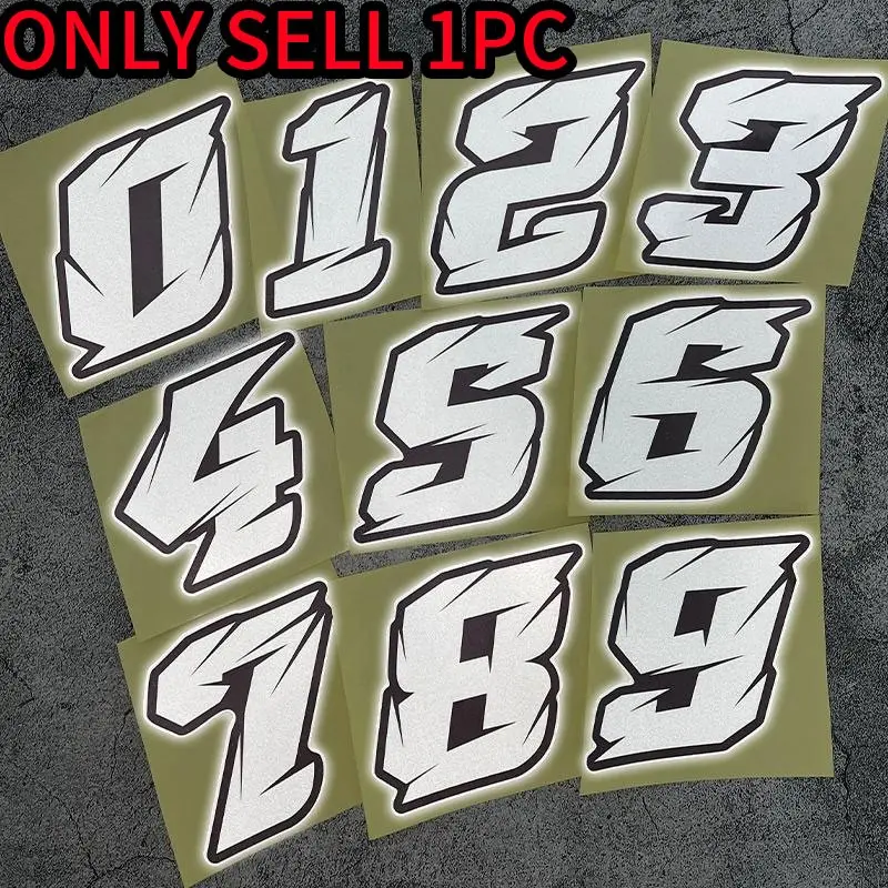 1PC Reflective Numbers 0123456789 Motorcycle Decals Waterproof, Durable, High Quality Suitable for Motorcycle, Motorbike Windshields, Side Panels, Helmets, Racing Bikes Creative DIY Self-Adhesive Reflective Decorative Stickers