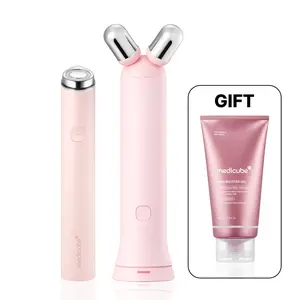 [NEW] [medicube] Booster Facial V-Roller Device - Pink / Beige ㅣMini Booster Pro Plus + Booster Face Roller Head + FREE PDRN Booster GelㅣK-beauty Facial Device for skin definition, plump-looking appearance, puffiness, and skin relaxion