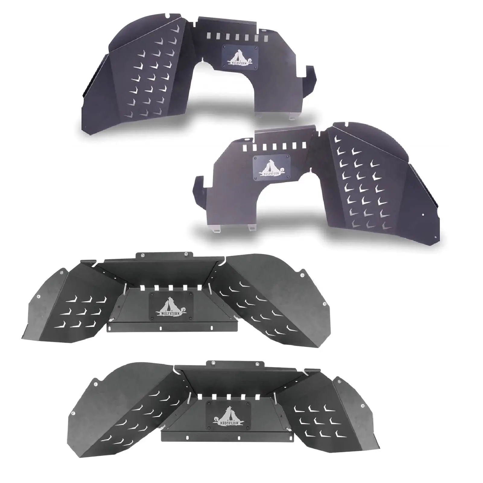 WOLFSTORM 4pc Front & Rear Alloy Steel Inner Fender Liners for Jeep Gladiator JT - 2 Front Liners, Anti-Rattle Design, DOT/SAE Compliant, No Cutting/Drilling, Mounting Hardware, 12-Month Warranty, Exterior Protector Mud Flaps Splash Guards
