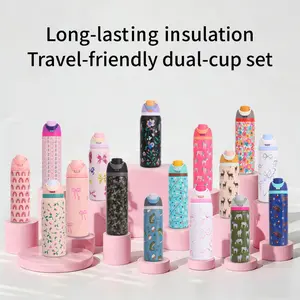 Campus & Commute Essential  Cat Printed 24oz Stainless Steel Insulated Straw Cup, Owala Inspired