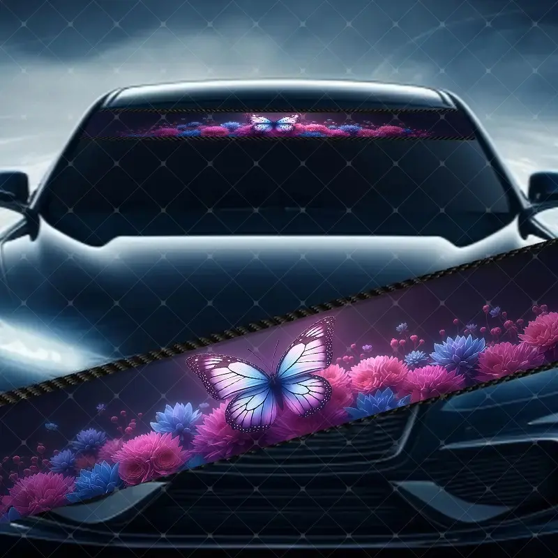 Beautiful Floral Butterfly Car Windshield Sticker, Decorative Vinyl Decal, Car Decals, Decal For Cars, Cool Car Decoration, Vehicle Exterior Decoration, Scratch Cover Waterproof UV Protection, Fits All Cars