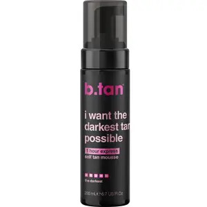 I Want The Darkest Tan Possible | b.tan Ultra Dark Self Tanner Mousse | Fast, 1 Hr Express Sunless Tanning Foam, Golden Bronzing Glow, Face & Body, No Fake Tan Smell, Vegan, Skin Loving Ingredients