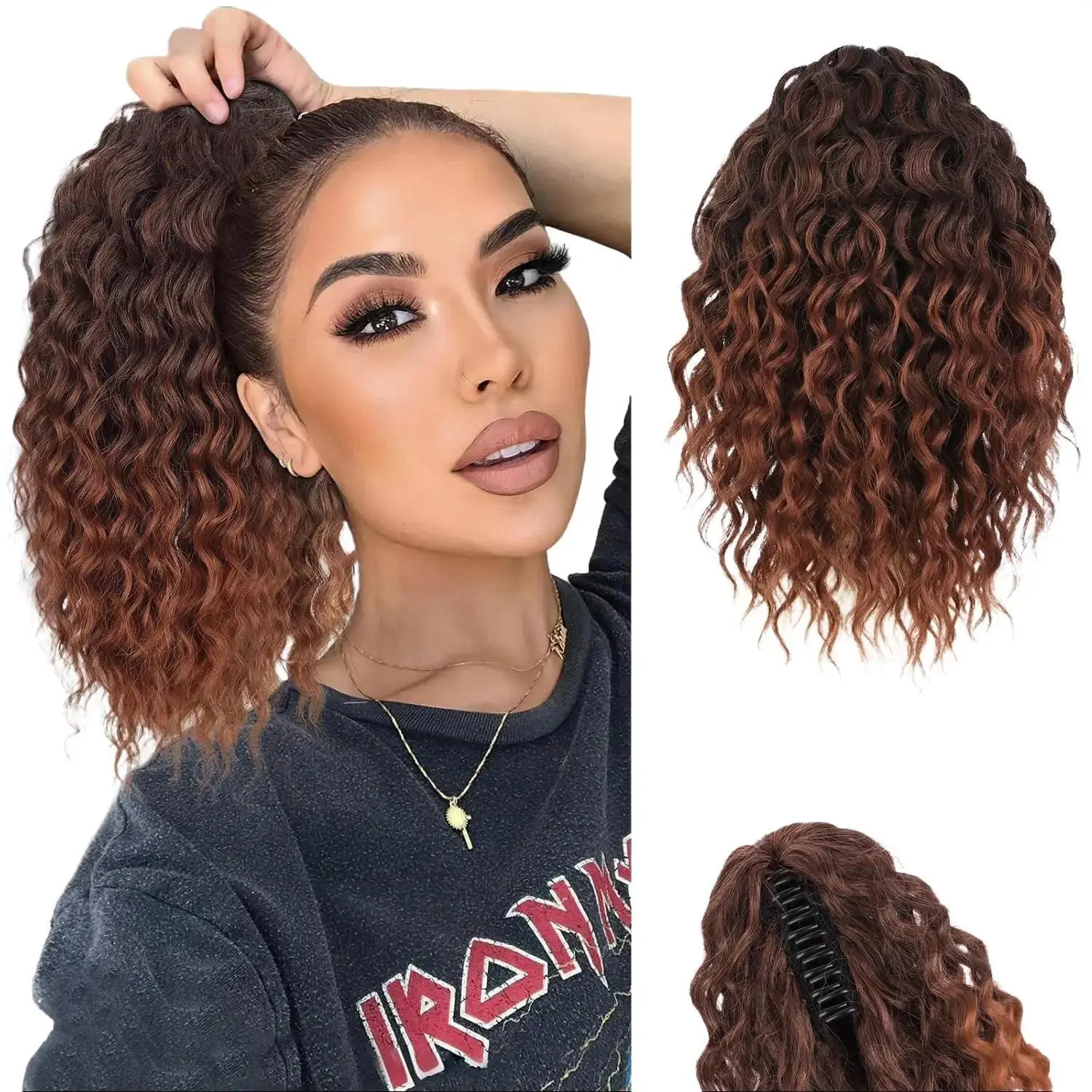 【Flash Sale】AISI HAIR 12inch Ponytail Extension Claw Clip Ponytail for Black Women Synthetic Long Afro Curly Wavy Fluffy Ponytail for Daily Use