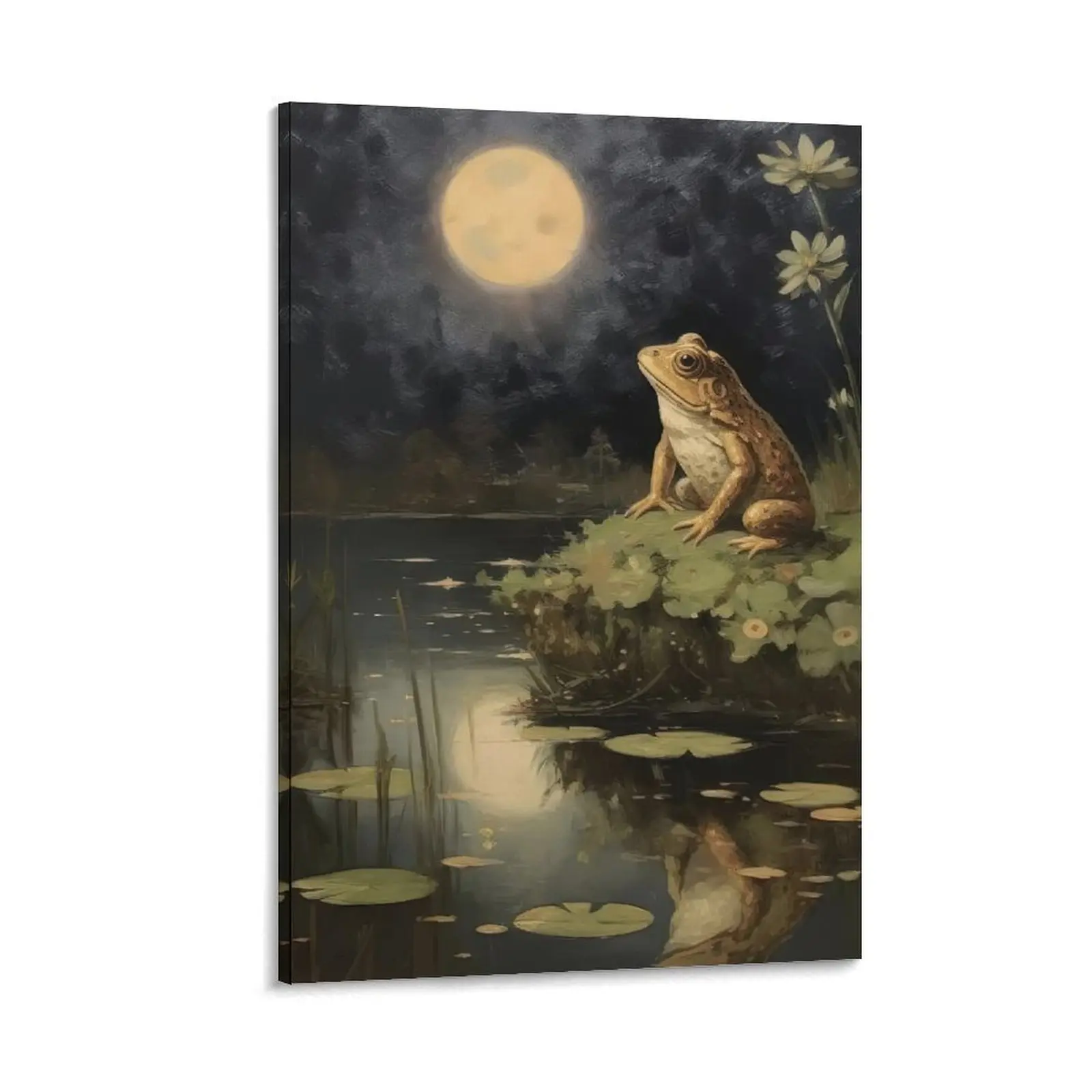 Frog Under The Full Moon Poster!Perfect for Hippie Or Cottagecore Spaces, Adding A Touch of Darkroom Magic And A Unique Froggy Aesthetic to Your Home. Poster Canvas Wall Art For Bedroom Decor Bar Office Room Decor Gift