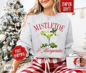 Mistletoe and Margaritas Sweathirt, Christmas Sweater,  Women's Holiday Crewneck
