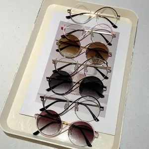Women's Retro Irregular Round Sunglasses UV400 Protection Half-Rim Gradient Shades Fashion Large Frame Sun Glasses for Face Slimming Trendy Eyewear for Everyday & Summer Vibes