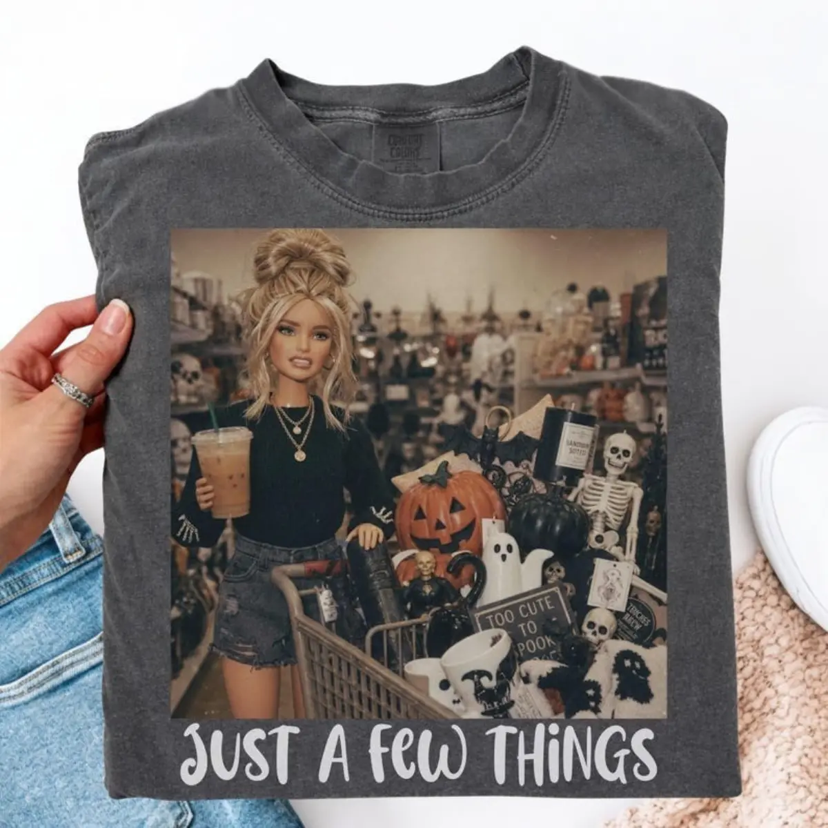 Comfort Colors Halloween Barbie Top, Retro Doll Face Meme Shirt, Trendy Halloween Lover Shirt, Funny Spooky Fall Tee, Cute Humor Gifts, Funny Spooky Season Iced Coffee