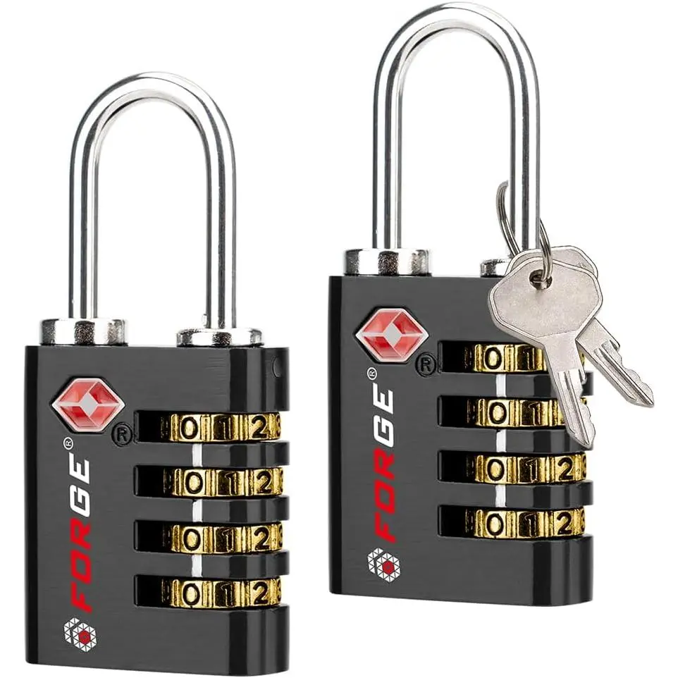 2-Pk Black TSA Approved Safety Padlocks - Dual-Opening Key or Combination Access, Stainless Steel Shackle for Luggage, Pelican Cases, Safety Lock