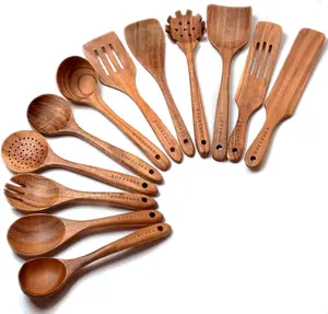 Wooden Spoons for Cooking,12 Pack Wooden Utensils for Cooking Wooden Kitchen Utensils Set Wooden Cooking Utensils Natural Teak Wooden Spatulas for Cooking