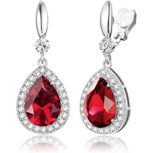 FASHOIN 1 Pair Retro 14K Golden Silvery Ear Clips for Women Non-Pierced Sparkling Teardrop Dangle Clip Earrings Rhinestone Cubic Zirconia Wedding Prom Jewelry Wedding Prom Jewelry for Brides As A Gift for Best Friends Mother
