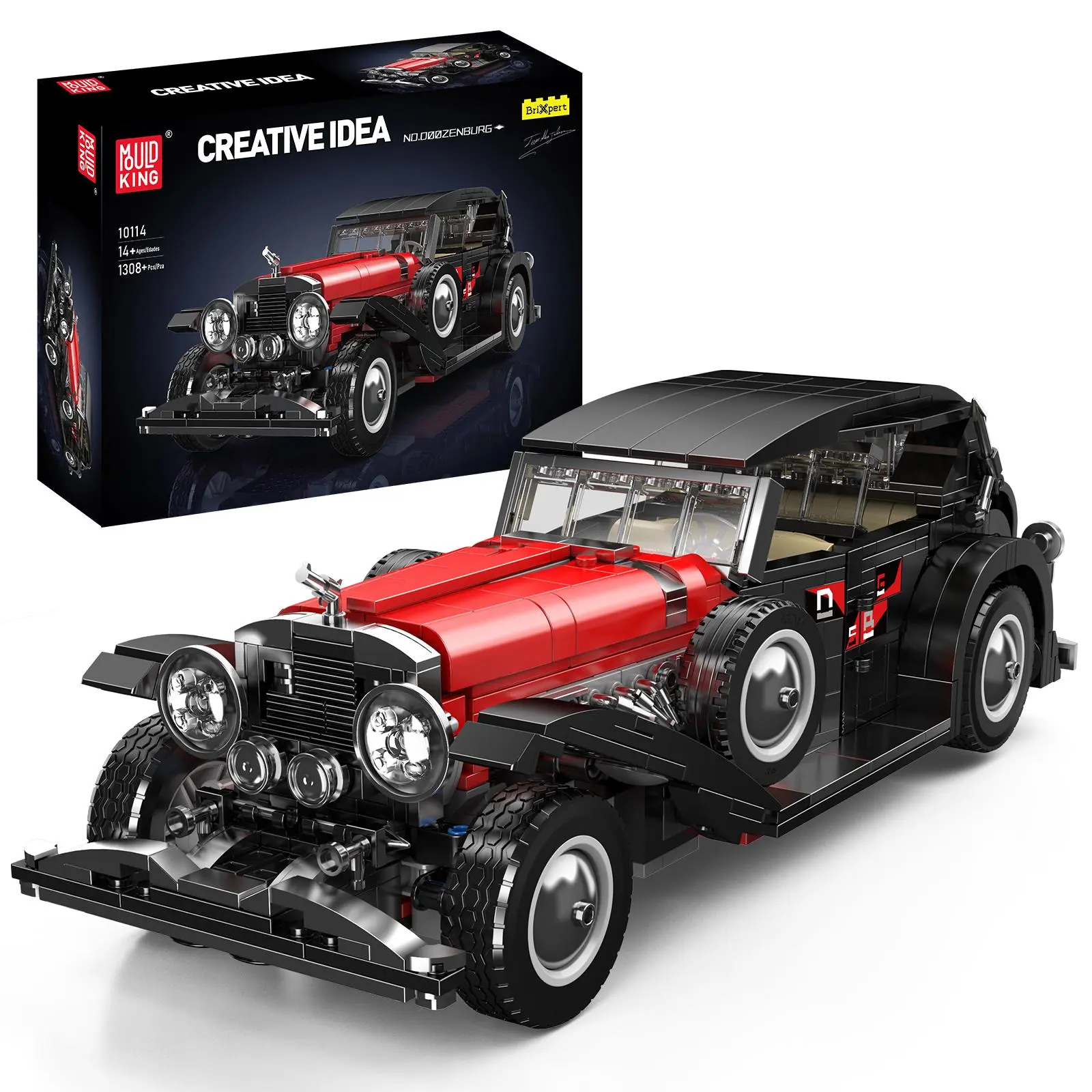 Mould King 10114 Classic Car Building Blocks Set, 1308-Piece Construction Model, Collectors Block Set, Valentine's Day Gift for Kids, Static Display Vehicle Model Building Kits, Perfect Gift