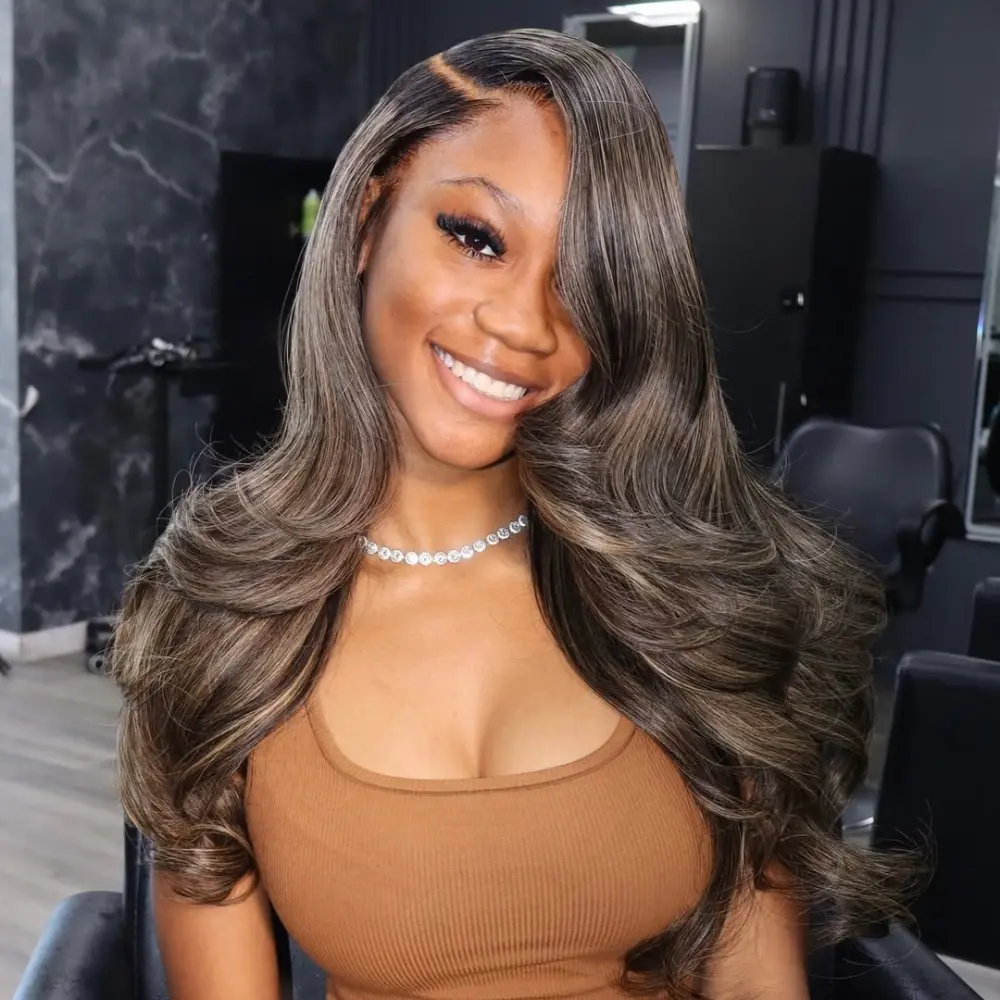 Highlight Ombre Lace Front Wig Human Hair 13x4 HD Thin Pre Plucked Body Wave Lace Front Human Hair Wig 210% Density Colored 26 Inch Balayage Wigs for Women