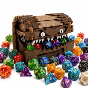 100PCS Colorful Acrylic Polyhedral Dice Set with 1PCS Mimic Treasure Chest, RPG DND Tabletop Gaming Dice, Role Playing Game Accessories, Gift for Gamers