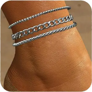 Ankle Bracelets for Women  Stainless Steel Anklet Adjustable Layered Cuban  Anklets Set Summer Beach Foot