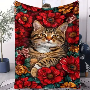 Cat Flower Pattern Blanket, Suitable for Use All Year Round, Suitable for Beds, Sofas, Cars, Room Decorations, and Gifts, Suitable for Children and Adults