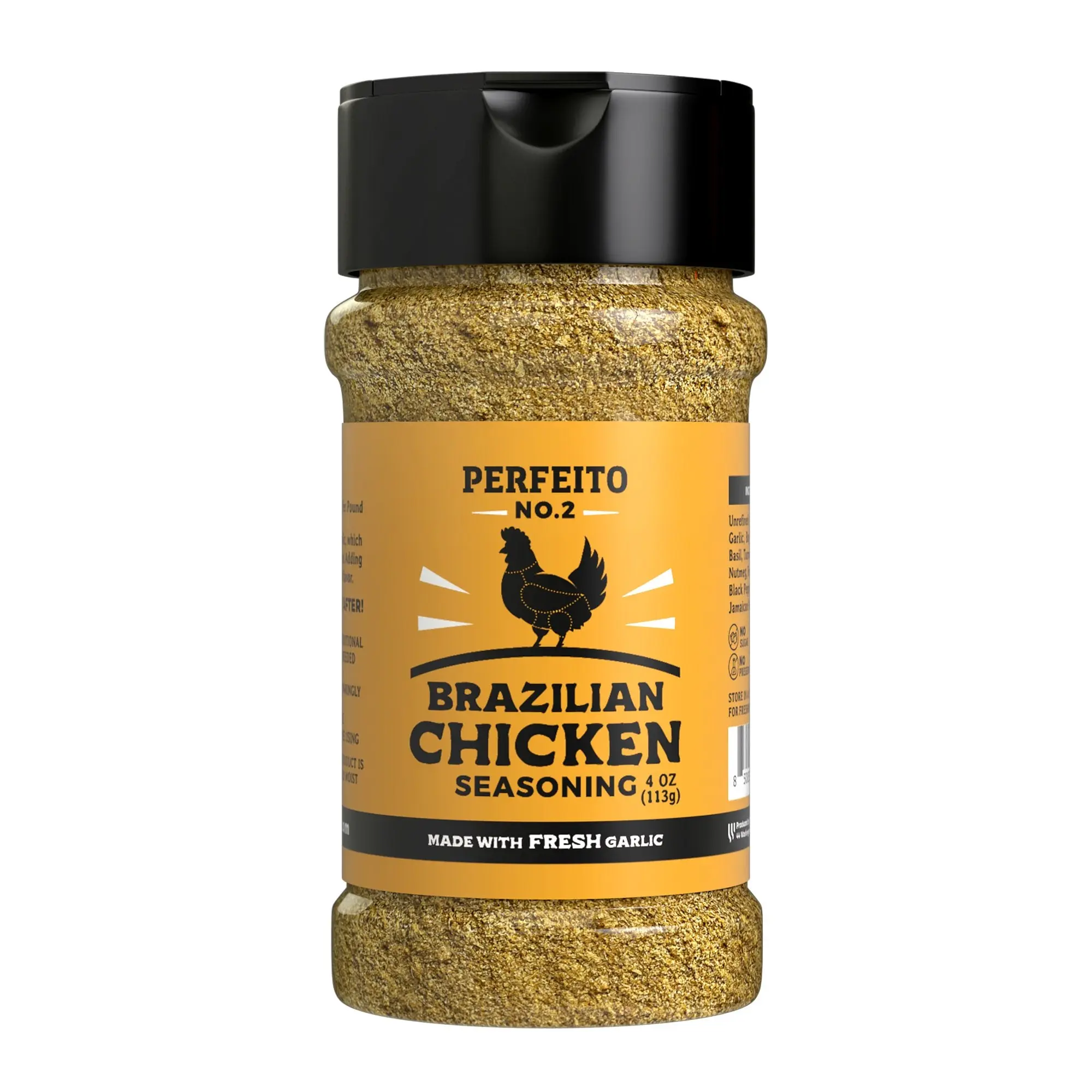 PERFEITO Brazilian Chicken Seasoning 4 Oz - Fresh Garlic & Unrefined Sea Salt for Poultry Dishes - Flavorful Spice Blend for Grilling Roasting Sautéing