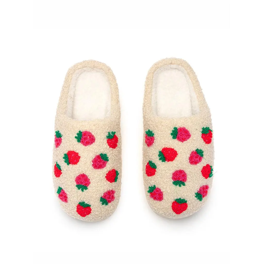 Strawberry Slippers | Fuzzy Non-Slip Slippers - Warm Cozy Soft Lightweight Slipper – Cute Home Slippers – Indoor & Outdoor Use - Unisex Slipper