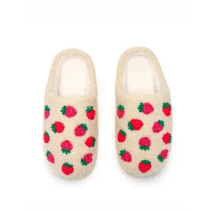 Strawberry Slippers | Fuzzy Non-Slip Slippers - Warm Cozy Soft Lightweight Slipper – Cute Home Slippers – Indoor & Outdoor Use - Unisex Slipper