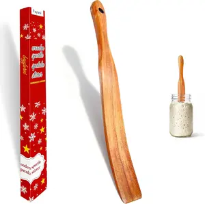 Spurtle for Sourdough Starter Upgraded Handle, Sour Dough Mixing Stir Whisk, Sour Dough Bread Spurtles Spatula, Wooden Spoon for Baking, Sour Bread Making Supplies Skinny Spurdle