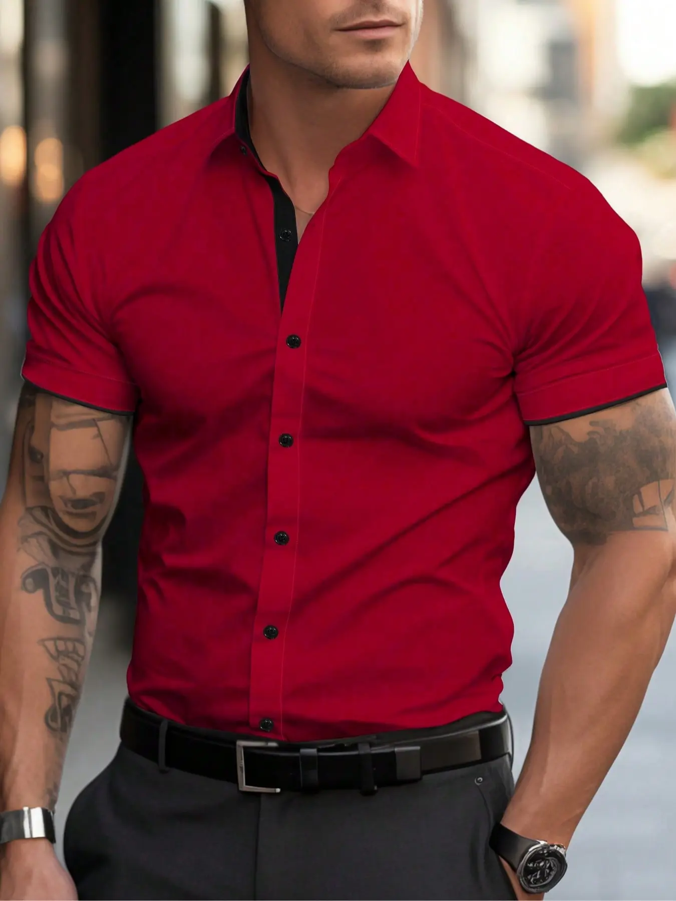 Men's Summer Patchwork Chic Shirt Collared Shirts, Menswear Business Casual Versatile Fitted Style Wear for All Seasons