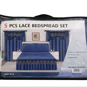 Luxury Roal Blue Bedspread Set with Matching Curtain- Elegant Embroidered Bedding Set.