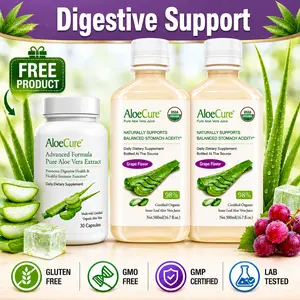 AloeCure Digestion Support Pack - Grape Flavor Aloe Juice 2 btl, Aloe Vera Capsules 30 caps