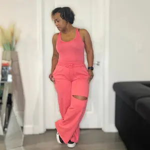 French Terry Laser Cut Pants Set- Desert Rose