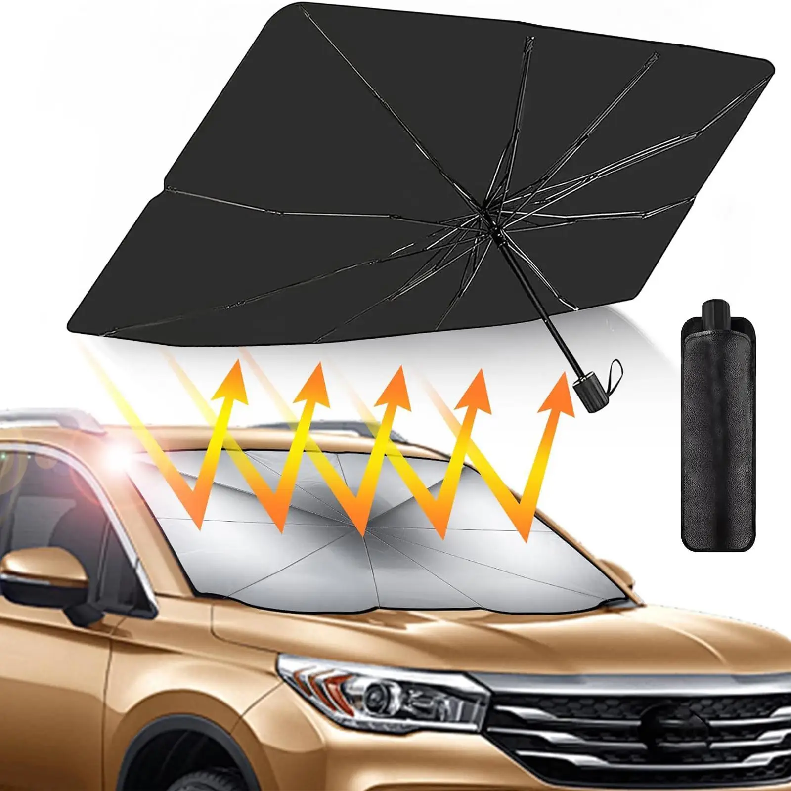 Car Sunshade Umbrella, Car Front Windshield Sunshade, Heat Insulation Sunshade Umbrella, Universal Car Exterior Protective Accessories
