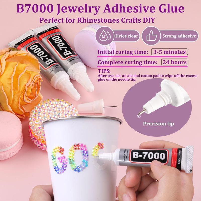 Bedazzling Kit, 40 Colors 3 mm Laser Sparkling Resin Rhinestones with three 10 ml B-7000 Glue Tubes, Tweezers and Drill Pen for Nail Art, Phone and Clothing DIY