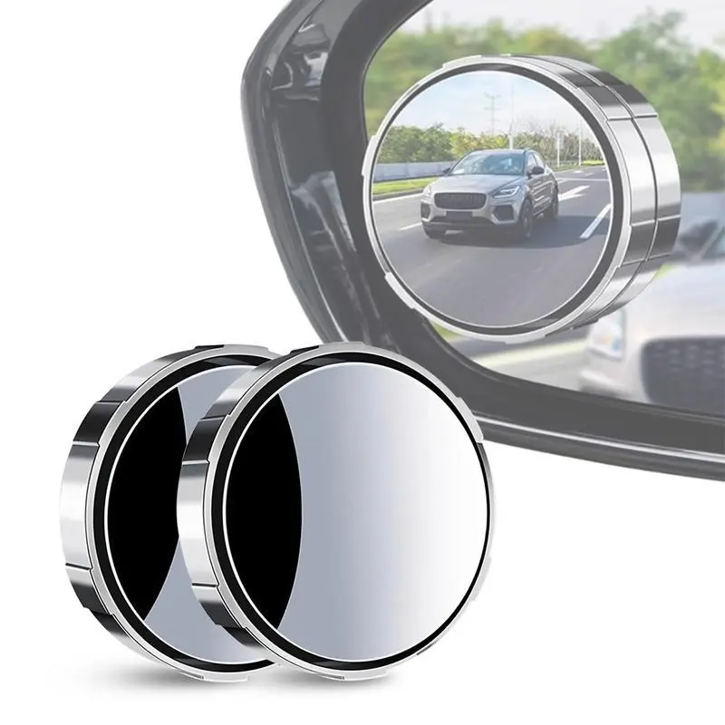 2PCS Round HD Glass Convex Rear View Mirror with Frame 360 Wide Angle Side View Mirror Accessories for Car SUV Trucks Black Silver Vehicle Safety Automotive