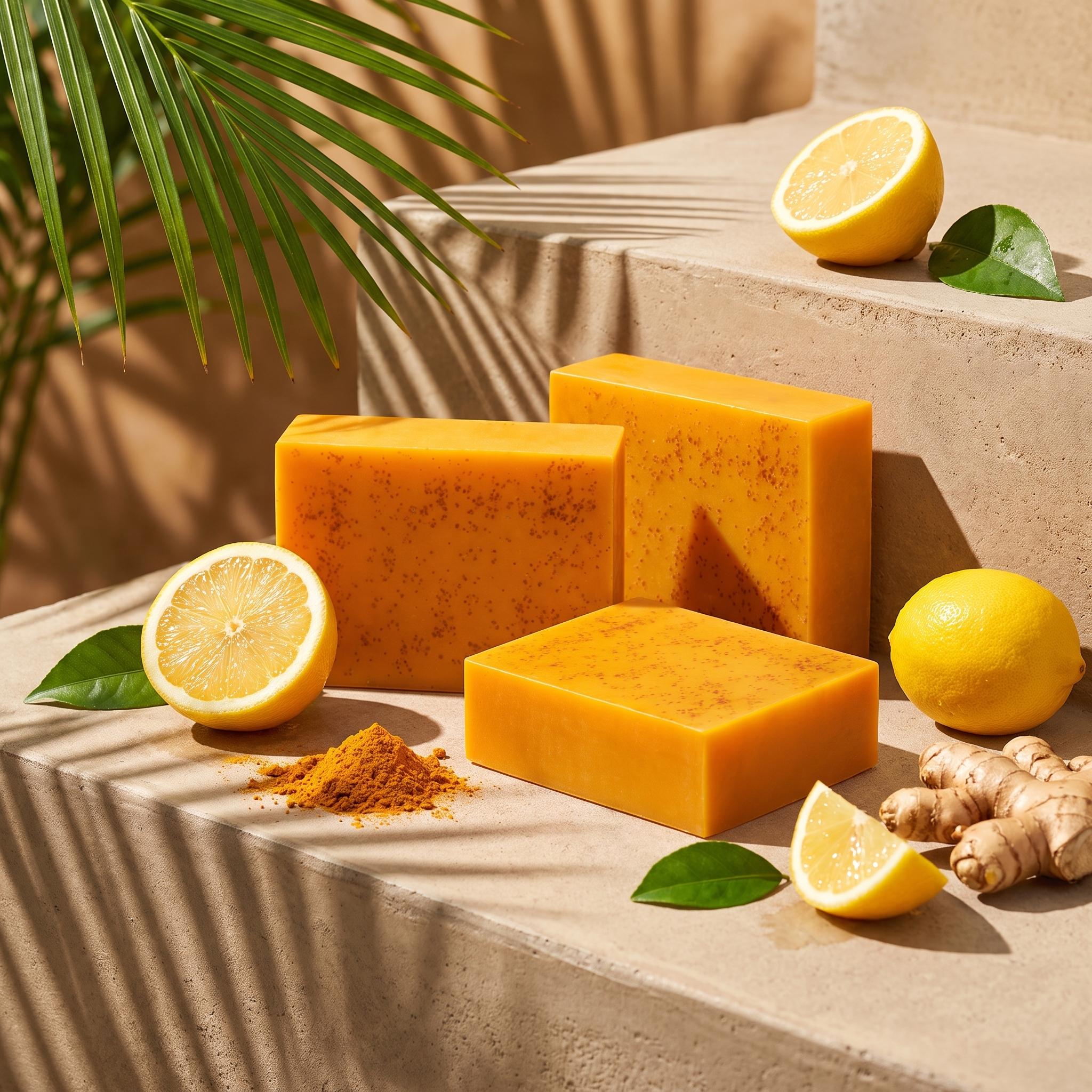 3PCS Lemon Turmeric KojicAcid Soap, Natural Organic Turmeric Face and Body Wash Soap Bar, Firm Pores, Even Out Skin Tone,Lemon Turmeric Glowing Skin Care Soap, Deep Clean