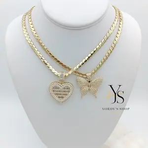 Yordy Elegant 18-inch Butterfly & Heart Choker Hammer Design Necklace 14k Gold Plated High Quality for Women
