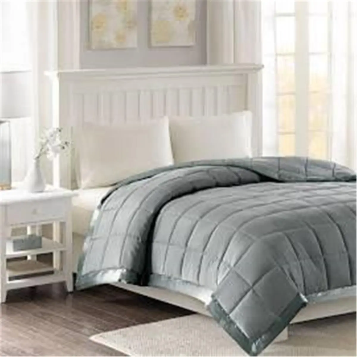 212 MAIN Twin Size Microfiber Down Alternative Quilted Blanket - 3M Moisture Wicking, Satin Binding Rich Edge, Softness, Warmth Through Seasons, Machine Washable for Night Warmth, Charcoal