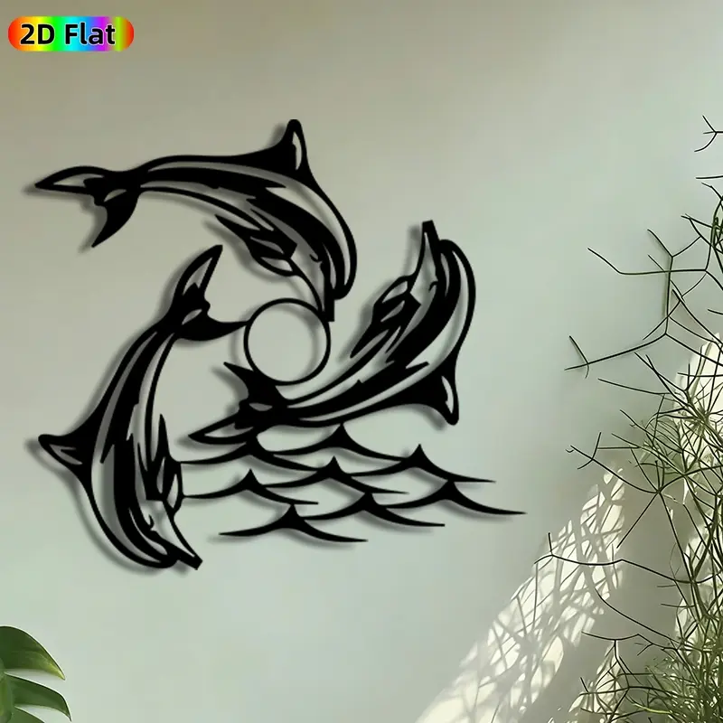 1pc Jumping Dolphins Metal Wall Art, Ocean Dolphin Statue Mural, Artistic Metalwork, Intricate Craftsmanship, Perfect for Summer, Housewarming Decor, Perfect for Patio Wall Living Room Beach House Decor, Ideal Gift for Marine Life Enthusiasts.